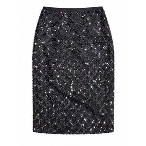 Ann Taylor Petite 00P Black Sequin Lattice Pencil Skirt Cocktail Holiday